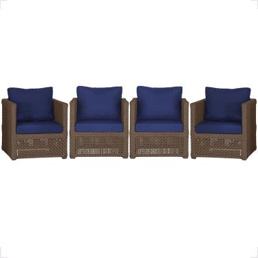 Imagem de Kit 4 Poltronas Madri Estofado Tecido Impermeável Marrom Trama Original