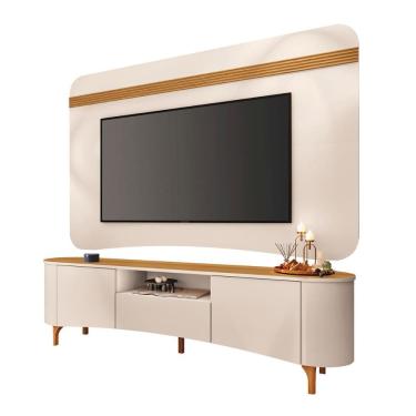 Imagem de Bancada Elara e Painel Armony TV até 80” Pés Madeira Maciça