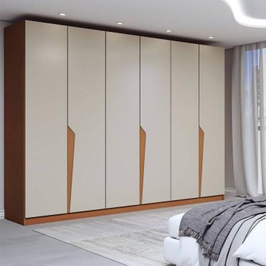 Imagem de Guarda-Roupa Casal Luxe 2,42 Metros 6 Portas 4 Gavetas Freijó/Creme - Panorama Móveis