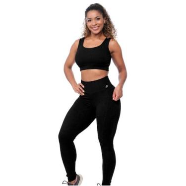 Imagem de Conjunto Fitness Feminino Poliamida Cós Alto Modelador Zero Transparên