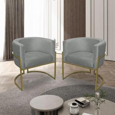 Imagem de Kit 02 Poltronas para Sala Decorativa Luna Base Ferro Dourado Veludo C