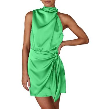 Imagem de Vestido PRETTYGARDEN de Cetim Sem Mangas com Gola Alta e Cinto na Cint