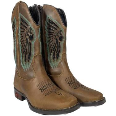 Imagem de Bota Apache Feminina De Couro Bico Quadrado Oklahoma Country, Marrom, 