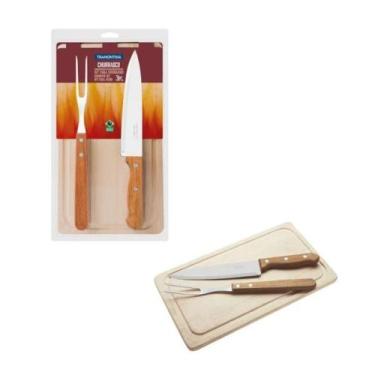 Imagem de Kit para Churrasco com Lâminas em Aço Inox e Cabos em Madeira Natural 