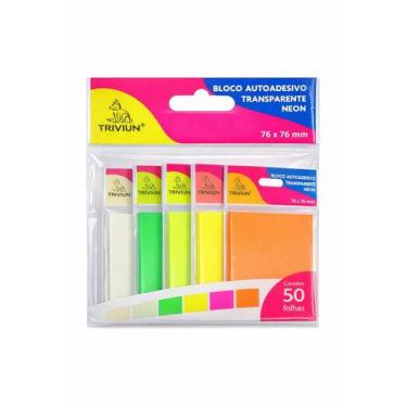 Imagem de BLOCO AUTOADESIVO TRANSPARENTE NEON 76X76 mm 50 FLS UN - Triviun