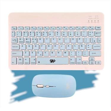 Imagem de Kit Mini Teclado Mouse Bluetooth Tablet e Notebook Cores - 9H, Azul
