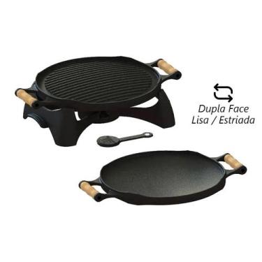Imagem de Rechaud Bifeteira Redondo Dupla Face Ferro Fundido 33cm - Libaneza
