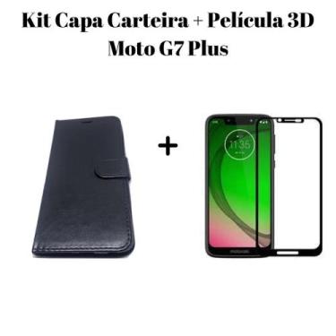 Imagem de Kit combo Capa carteira + Película 3D Moto G5s, G7 Play, G7 Plus, G7 P