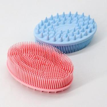 Imagem de Escova De Banho E Lavagem Do Cabelo Dupla Face De silicone Para Massag