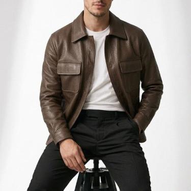Imagem de Jaqueta de Couro Masculina PU com Bolsos Casual Elegante Premium Moda 