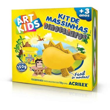 Imagem de Massa de Modelar Art Kids Dinossauro 3 com Peças Plásticas 150g Amarelo Acrilex