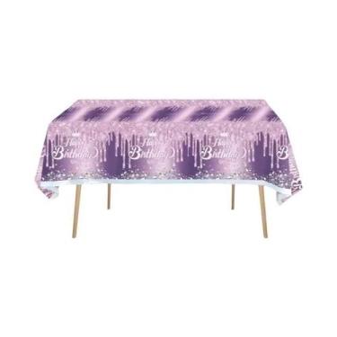 Imagem de Toalha De Mesa Laser Com Glitter Roxo E Filme De Alumínio Rosa Para De