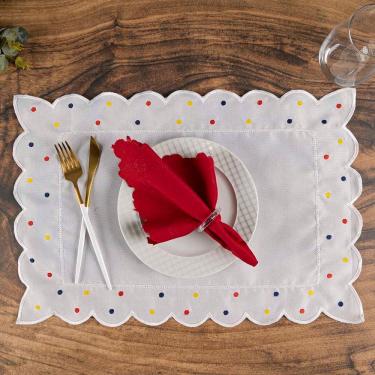 Imagem de Jogo Americano Simples Bordado 12 Peças em 100% Poliéster com Sousplat e Guardanapo Decorativo para Mesa Retangular Poá