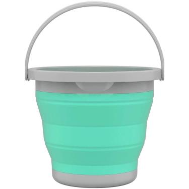 Imagem de Balde Retrátil 5L com Alça para Transporte em PP-TPR para Lavanderia e Limpeza Verde Água Flashlimp