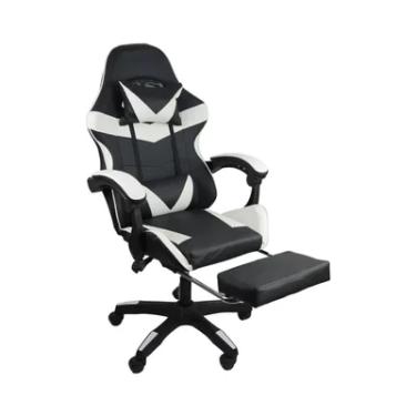 Imagem de Cadeira Gamer Oficial Webshop Stillus, Até 120 KG, Ergonômica, Apoio Para Os Pés, Preta e Branca
