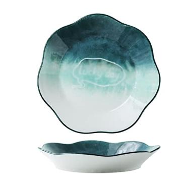 Imagem de Prato de macarrão de cerâmica estilo chinês, prato de porcelana pintado à mão, prato de jantar grande sobremesa, prato de jantar seguro para micro-ondas (cor: B)