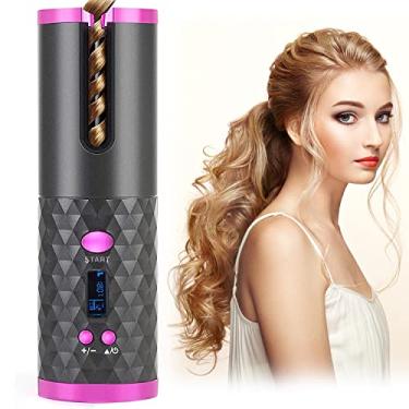 Imagem de Modelador de cachos automático sem fio com 6 temporizadores de temperatura ajustáveis, recarregável, com visor LCD, ferramenta de estilização de cerâmica rotativa de 360°