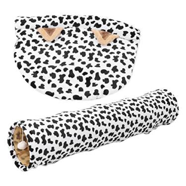 Imagem de Pokerty9 Túnel de brinquedo para gatos, design de meia lua, resistente a arranhões, tubo dobrável para gatos com tapete de bola de arranhões para gatinho