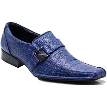Imagem de Enzo Romeo Santcro sapato masculino com estampa de crocodilo sem cadarço com fivela tênis fashion tem metade do tamanho grande, Royal Blue, 9.5