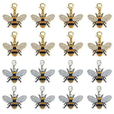 Imagem de Pacote com 16 pingentes de liga de metal colorido esmaltado Little Bee em massa de abelha insetos, pulseiras de artesanato, brincos, colares, pingentes, descobertas, joias "faça você mesmo", achados, 30 x 26 mm