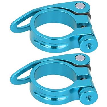 Imagem de Tgoon Braçadeiras de tubo de assento de bicicleta, liga de alumínio 2 peças seguro leve instalação simples braçadeira de sela de bicicleta para bicicletas de montanha (azul)