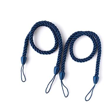 Imagem de Laços de cortina de estilo escandinavo simples Laços de corda em espiral bem entrelaçados Suportes de cortina DIY, azul escuro, 4 unid.