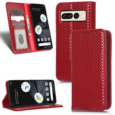 Imagem de Capas de telefone de treliça perolada Google Pixel 7 7 Pro capa de couro luxo slots magnéticos para cartão carteira clipe para telefone Google Pixel 7 7 Pro capas (vermelho, Google Pixel 7 Pro)