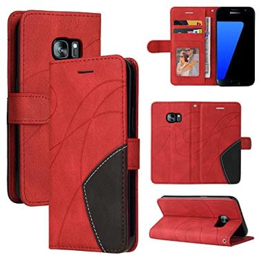 Imagem de Capa carteira para Samsung Galaxy S7, compartimentos para porta-cartões, fólio de couro PU de luxo anexado à prova de choque capa flip com fecho magnético com suporte para Samsung Galaxy S7 (vermelho)