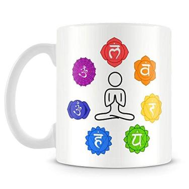Imagem de Caneca de Porcelana Chakras, 325ml, Branco, Interior e Alça Branca, Resistente a Quebras, Micro-ondas e Lava-louças