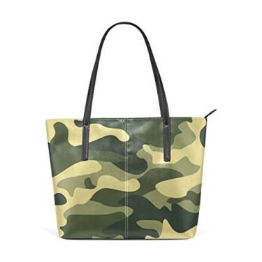 Imagem de ColourLife Bolsa de ombro bege verde camuflagem, alça superior, bolsa de couro para mulheres