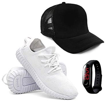 Imagem de Kit Tenis Masculino Corrida Yzi + Relógio Esporte + Boné - Branco/38