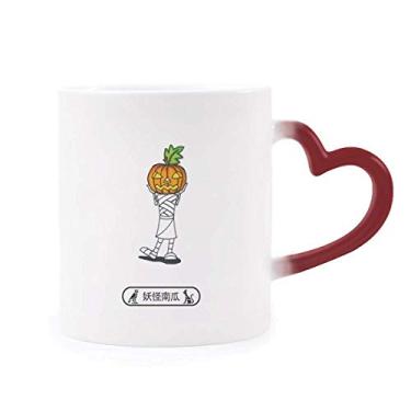 Imagem de Caneca de Halloween Monster Pumpkin Horus sensível ao calor Caneca vermelha que muda de cor