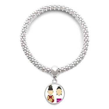 Imagem de DIYthinker Pulseira de prata tradicional de príncipe e princesa da Coreia corrente de joias com pingente redondo