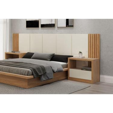 Imagem de Cabeceira Casal Queen 300x120cm em MDF Dalla Costa Off White/Freijó