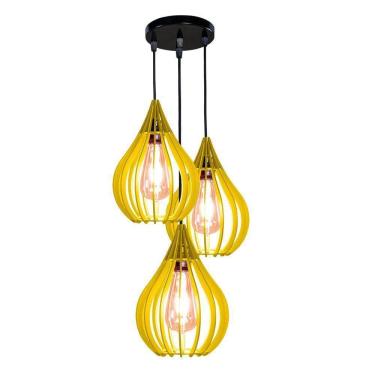 Imagem de Luminária Teto Lustre Pendente Balcão Cozinha Sala Trio Cor:amarelo
