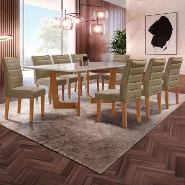 Imagem de Mesa de Jantar 8 Lugares Nápoles/Genova com Vidro Cinamomo/Off White/Marrom Claro - Cel Móveis