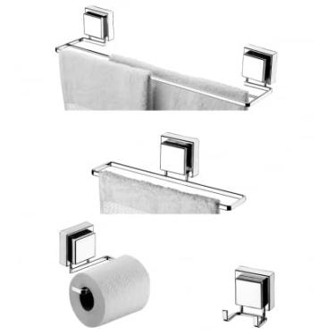Imagem de kit banheiro ventosa cromado 4 peças toalha banho, rosto, papel, cabide Future Praticitá Mix 8054 8053 8052 8055