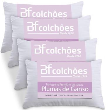 Imagem de Kit 4 Travesseiros Fibras Toque Pluma de Ganso 100% Algodão Percal 300 Fios Premium Antialérgico 50x70cm - BF Colchões