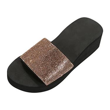 Imagem de Sandálias de caminhada femininas chinelos de fundo moda com decoração de borboleta de diamante usar chinelos de praia fora, Ouro rosa, 6.5