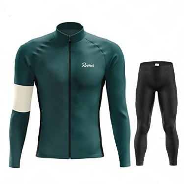 Imagem de Conjunto de camisa de ciclismo inverno masculino lã térmica MTB roupas de bicicleta quentes roupas de bicicleta equipe outono esportes ao ar livre terno de equitação, verde, P (164 cm/58 kg)
