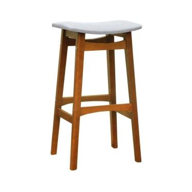 Imagem de Banco Alto Confort Madeira Maciça Assento Anatômico - Amêndoa Estofado Linho Bege Mescla Impermeável