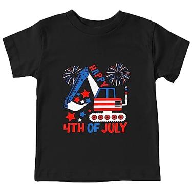 Imagem de Camisetas infantis para meninos 4 de julho com estampa de escavadeira, camiseta do Dia da Independência Americana, roupas de verão para meninos, C - preto, 13-14 Anos