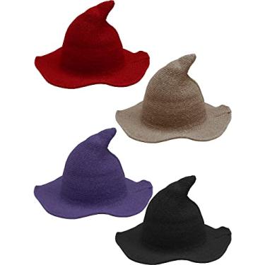Imagem de Haconba 4 Pack Halloween Witch Hat Wool Witch Hats for Halloween Party Decor (Color set 3)