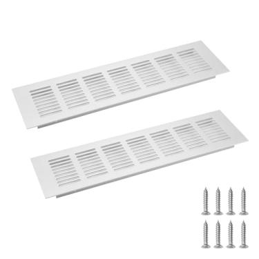 Imagem de Geesatis Tampa da grade de ventilação de ventilação de ar Soffit para aberturas de 300 x 80 mm / 11,8 x 3,1 polegadas para armário, guarda-roupa de sapatos, ferragens de estante, com parafusos de montagem, 2 peças