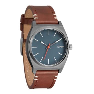 Imagem de NIXON Relógio analógico masculino Time Teller A1373-100 m resistente à água (mostrador do relógio de 37 mm, pulseira de couro de 20 mm-18 mm), Lt Gunmetal/Basalto/Sienna, One Size, Couro Time Teller