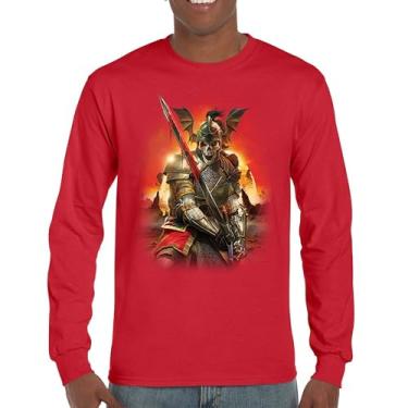 Imagem de Camiseta de manga comprida Apocalypse Reaper Fantasy Skeleton Knight with a Sword Medieval Legendary Creature Dragon Wizard, Vermelho, XXG