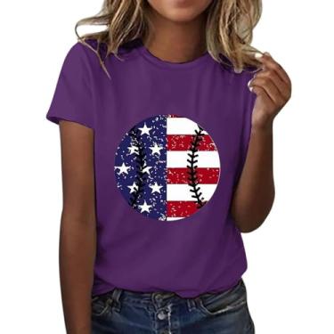 Imagem de Camiseta feminina para o dia da memória dos EUA camiseta patriótica verão, Roxa, P
