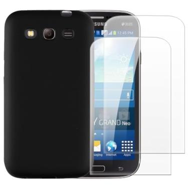 Imagem de Capa compatível com Samsung Galaxy Win i8552 GT-i8558 + [2 unidades] película de vidro temperado - silicone TPU flexível macio para Galaxy Grand Quattro (4,7 polegadas) (preto)