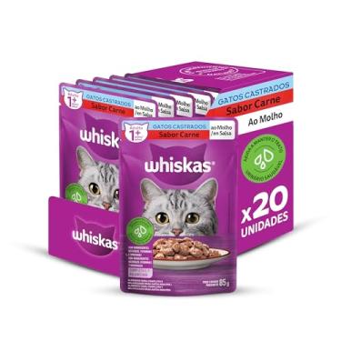 Imagem de Pack Ração Úmida Whiskas Sachê Carne ao Molho para Gatos Adultos Castrados 85 g - 20 unidades