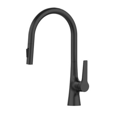 Imagem de Torneira de cozinha removível de níquel escovado, pulverizador de fluxo montado na plataforma, água quente e fria, torneira misturadora de latão com rotação de 360 °, preto